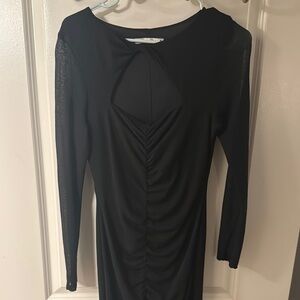 Abercrombie & Fitch Black Ruched Bodycon Midi Dress